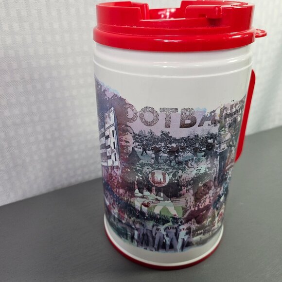 Vintage University Of Utah Football Collage Travel Mug With Red Lid & Handle - Picture 2 of 8